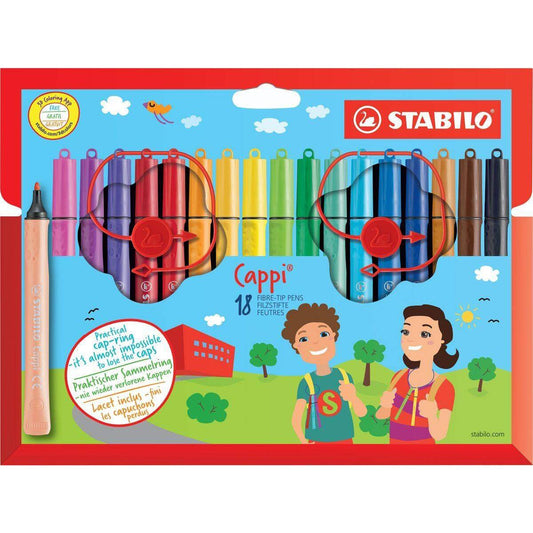 Filzstift mit Kappenring - STABILO Cappi - 18er Pack - mit 18 verschiedenen Farben