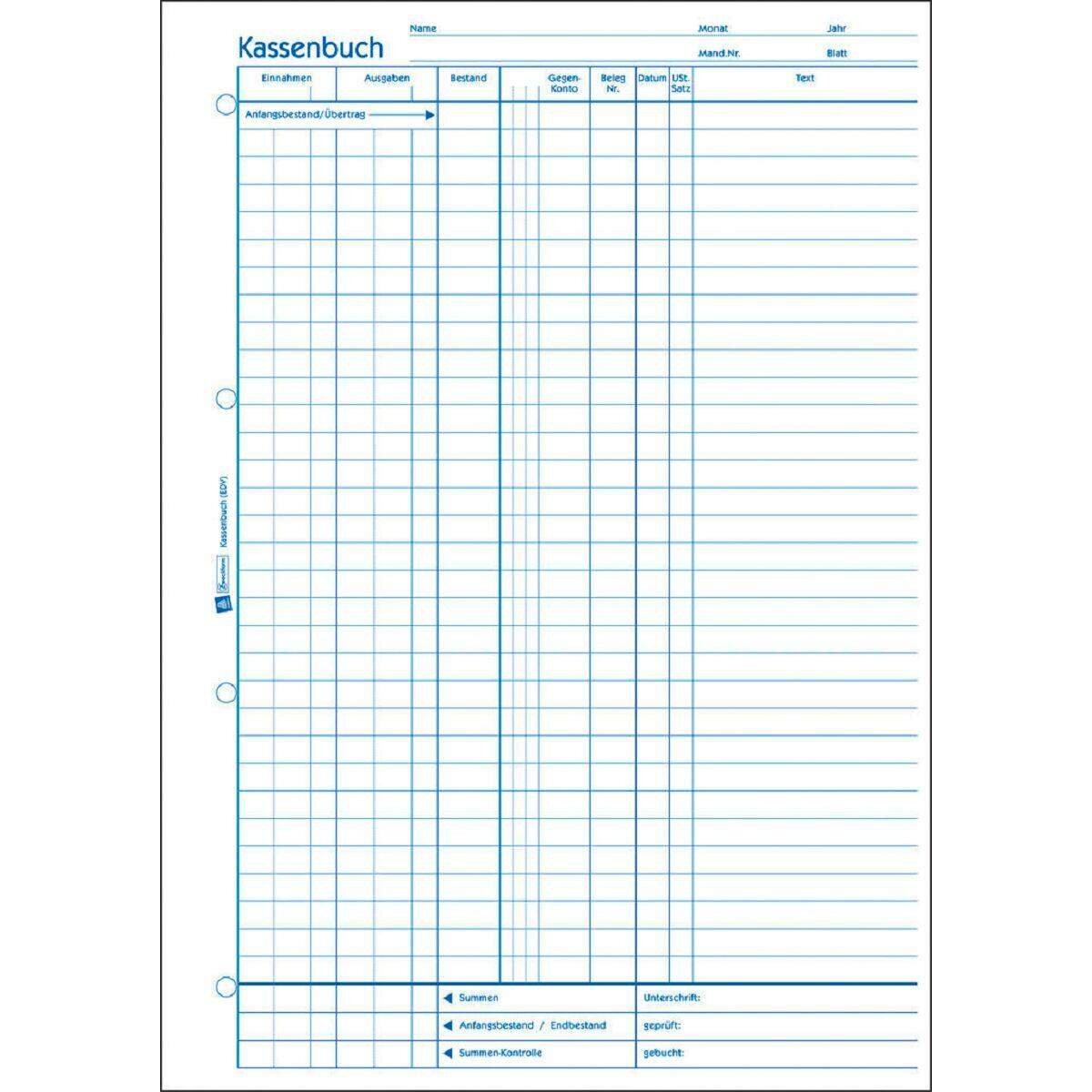 Avery Zweckform 426 Kassenbuch, A4, EDV-gerecht, mit Blaupapier, 100 Blatt