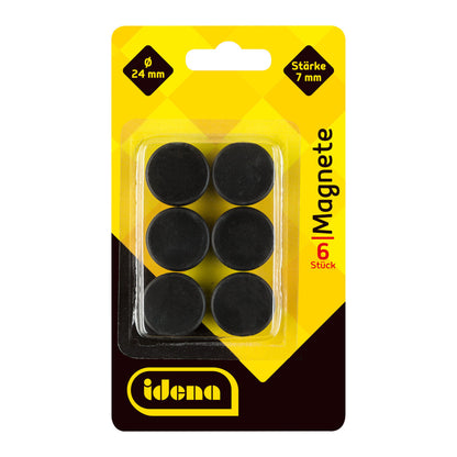 Idena Magnet rund, 6 Stück, Ø24mm, schwarz