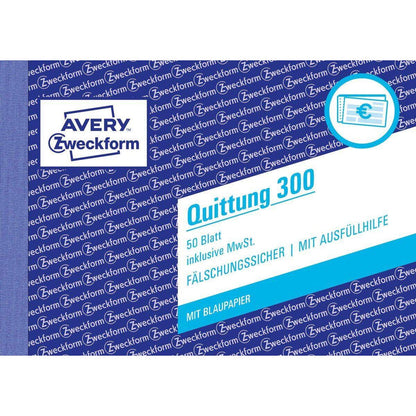 Avery Zweckform 300 Quittung inkl. MwSt., A6 quer, mit Blaupapier, 50 Blatt