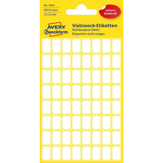 Avery Zweckform 3041 Vielzweck Etiketten 13 x 8 mm, 6 Bogen/384 Etiketten, weiß