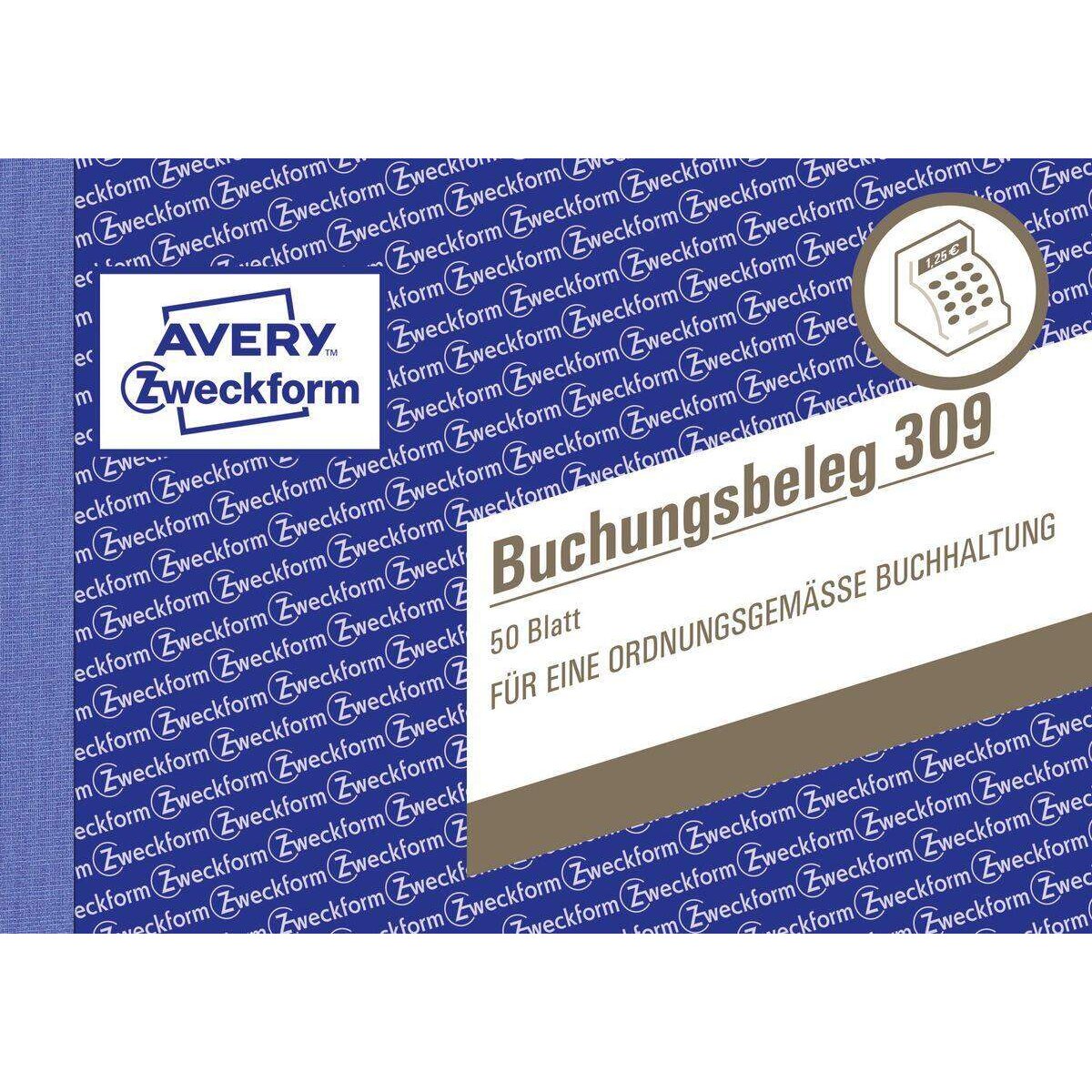 Avery Zweckform 309 Buchungsbeleg, A6 quer, 50 Originale, 50 Blatt