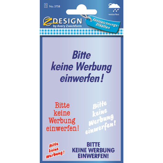 Avery Zweckform 3758, Keine Werbung Etiketten, Schriftzug "Keine Werbung", 5 Aufkleber