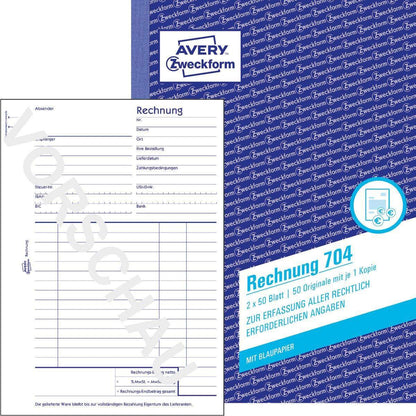 Avery Zweckform 704 Rechnung, A5, mit Blaupapier, 2x50 Blatt