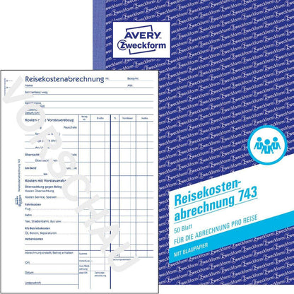 Avery Zweckform 743 Reisekostenabrechnung, für Abrechnung pro Reise, A5, mit Blaupapier, 50 Blatt