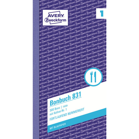 Avery Zweckform 831 Bonbuch, rosa, mit Kellner-Nr. 1-5, 300 Bons