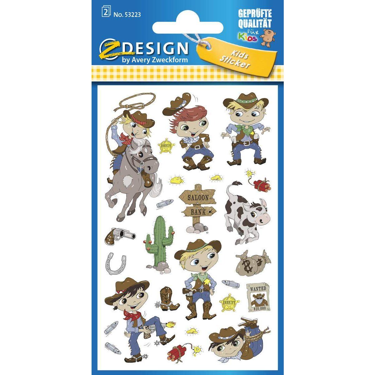 Avery Zweckform Z-Design 53223, Papier Sticker, Cowboy, 50 Aufkleber