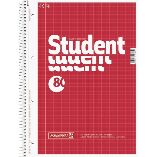 BRUNNEN Collegeblock Student A4, 80 Blatt, gelocht, kariert