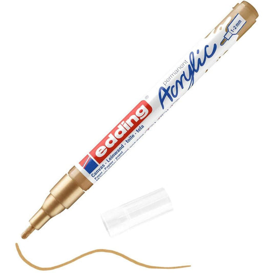 edding 5300 Acrylmarker fein - gold - 1 Acrylstift wasserfest - feine Rundspitze 1-2 mm