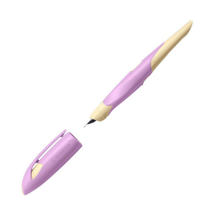 Ergonomischer Schulfüller für Rechtshänder mit Anfänger-Feder A - STABILO EASYbirdy Pastel Edition in soft pink/apricot - Einzelstift - inklusive Patrone - Schreibfarbe blau (löschbar)